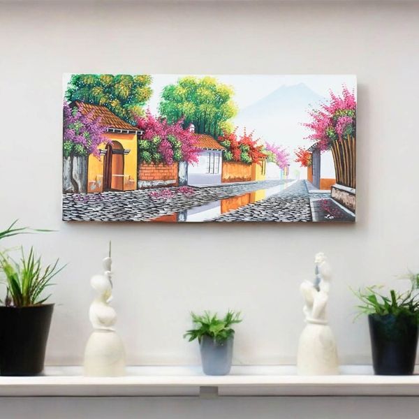 Alternate image for Oil on Canvas Painting of Las Animas Street in Guatemala Las Animas Street in Antigua