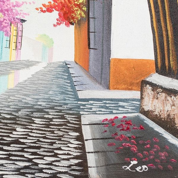 Alternate image for Oil on Canvas Painting of Las Animas Street in Guatemala Las Animas Street in Antigua