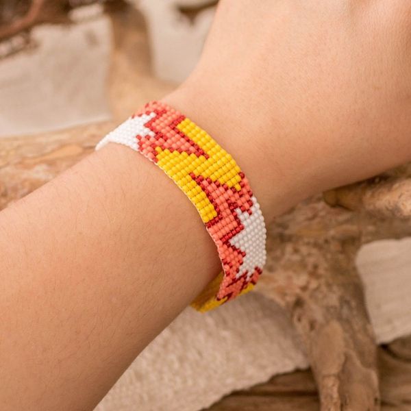 Alternate image for Star-Inspired Glass Beaded Wristband Bracelet in Warm Hues Sunrise Blast
