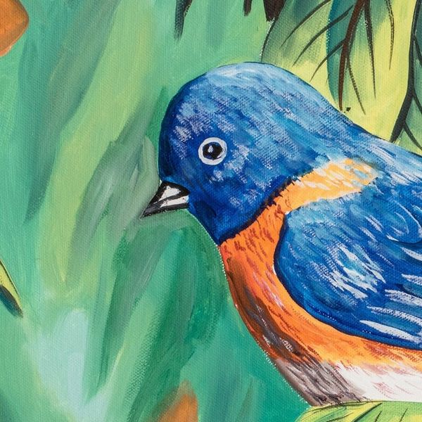 Alternate image for Signed Nature-Themed Impressionist Oil Painting of Bird American Bluebird