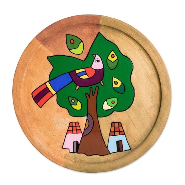 Alternate image for Nature-Themed Hand-Painted Round Decorative Pinewood Plaque Tropical Enchantment