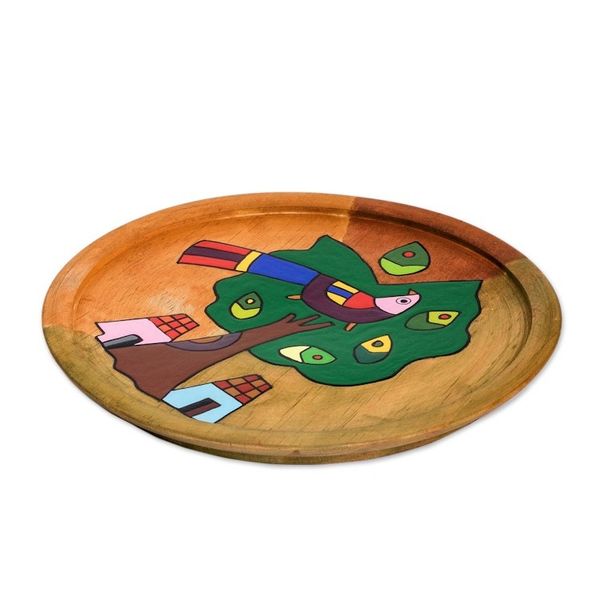Alternate image for Nature-Themed Hand-Painted Round Decorative Pinewood Plaque Tropical Enchantment
