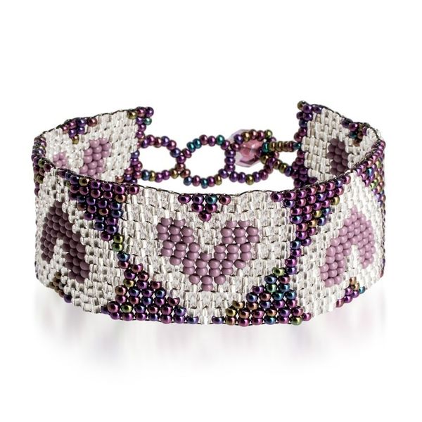 Alternate image for Purple Silver-Toned Heart-Themed Beaded Wristband Bracelet Lilac Queen of Hearts