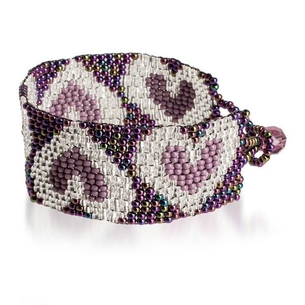 Alternate image for Purple Silver-Toned Heart-Themed Beaded Wristband Bracelet Lilac Queen of Hearts