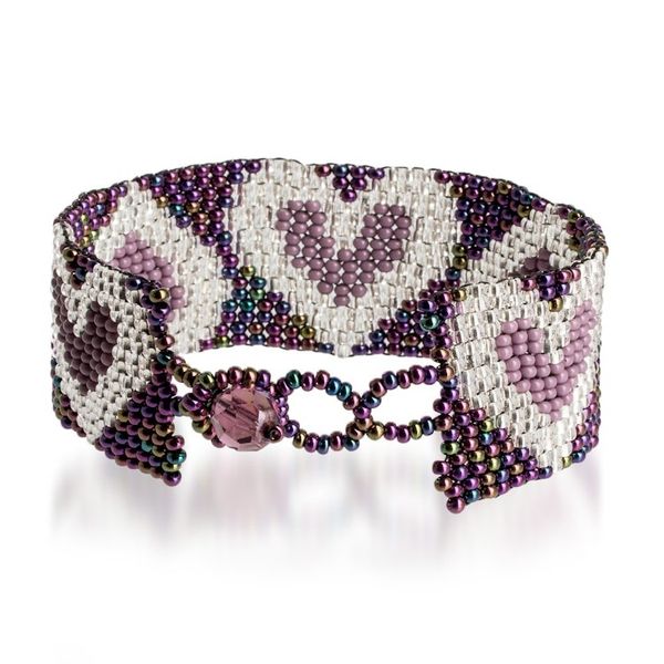 Alternate image for Purple Silver-Toned Heart-Themed Beaded Wristband Bracelet Lilac Queen of Hearts