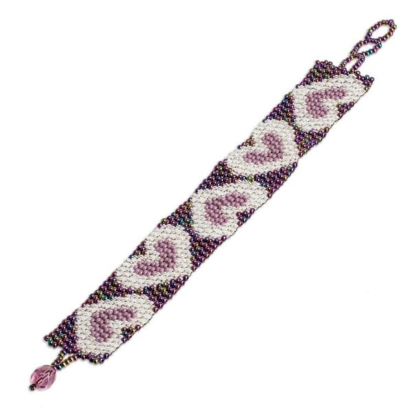 Alternate image for Purple Silver-Toned Heart-Themed Beaded Wristband Bracelet Lilac Queen of Hearts