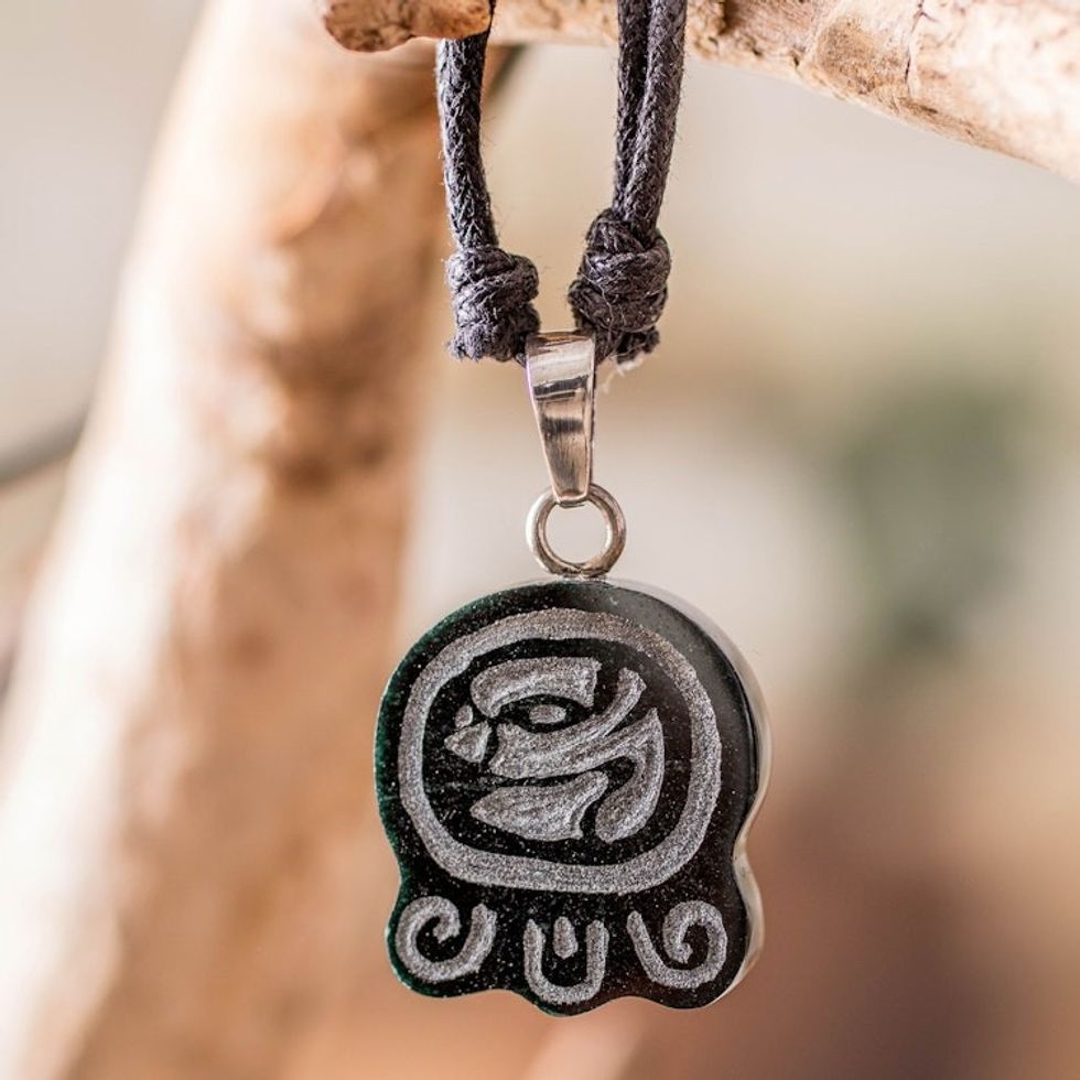 Jade Necklace with Mayan Transcendence Nahual Pendant 'Mayan Transcendence'