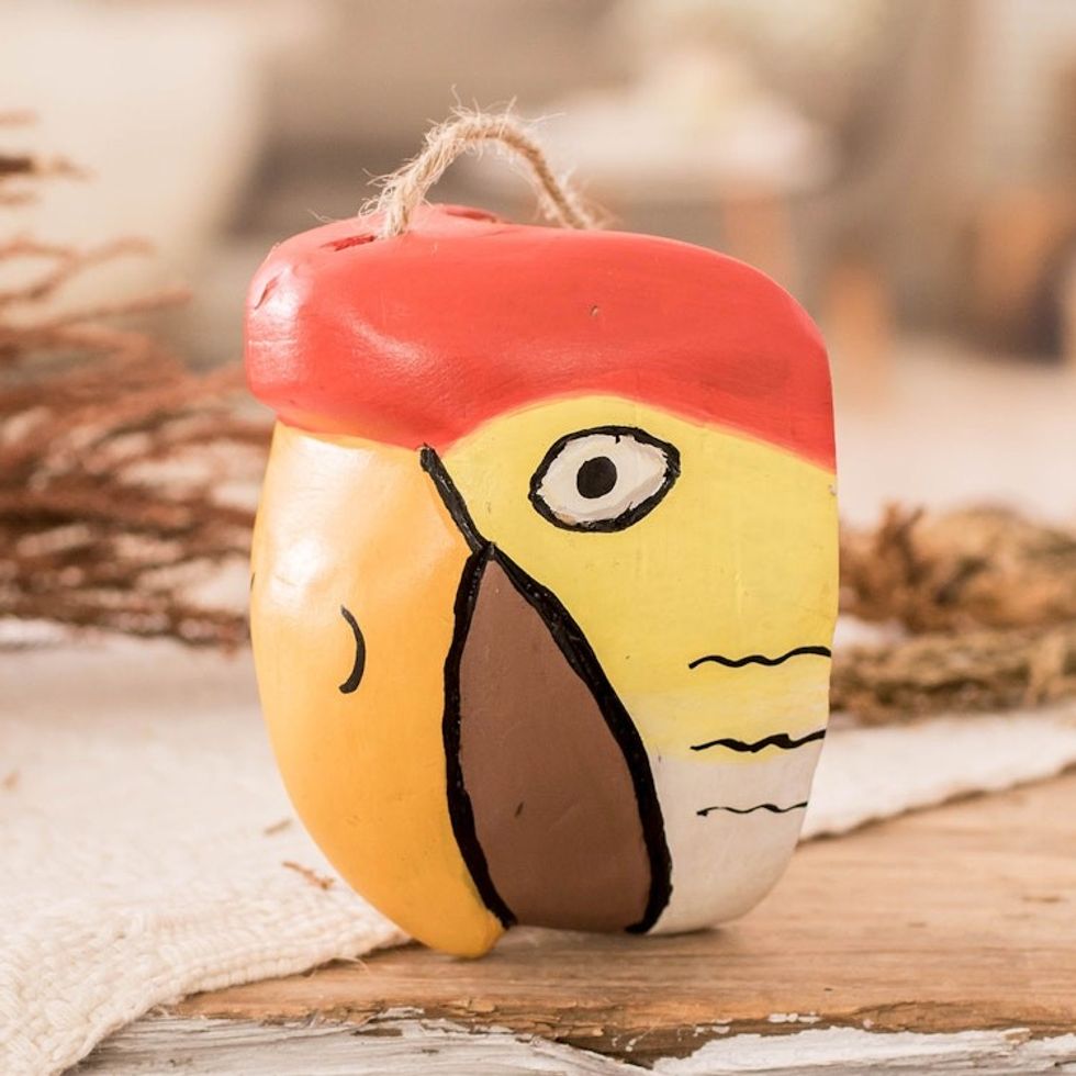 Hand-Carved and Painted Bird-Themed Folk Art Wood Wall Mask 'Beautiful Bird-of-Paradise'