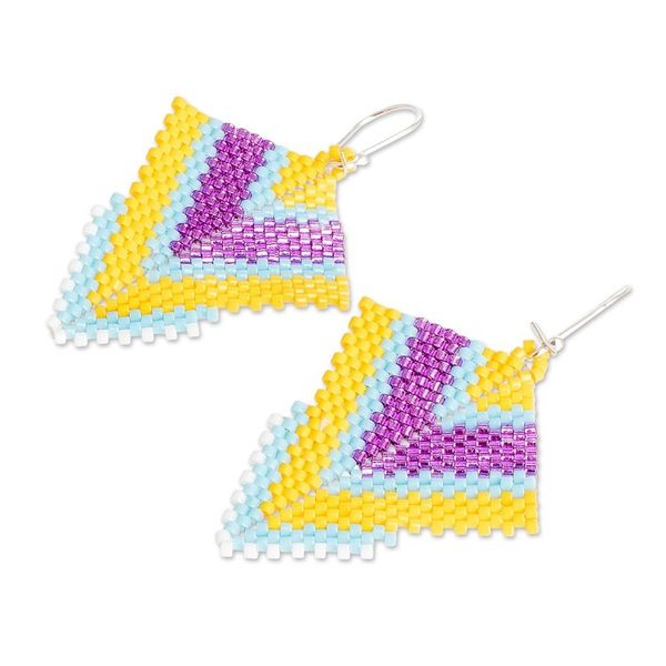 Alternate image for Handcrafted Yellow and Pink Glass Beaded Dangle Earrings Bold Signals
