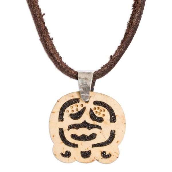 Alternate image for Coconut Shell and Lava Stone Akabal Sign Pendant Necklace Harmony and Peace