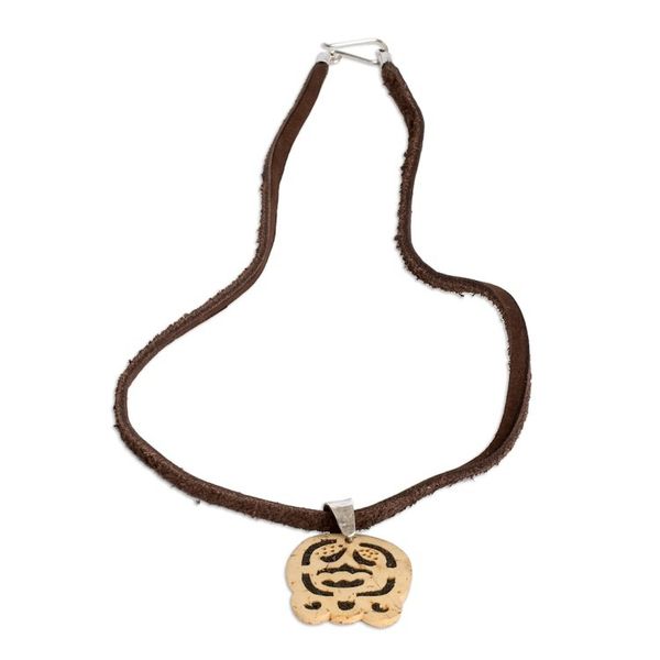 Alternate image for Coconut Shell and Lava Stone Akabal Sign Pendant Necklace Harmony and Peace