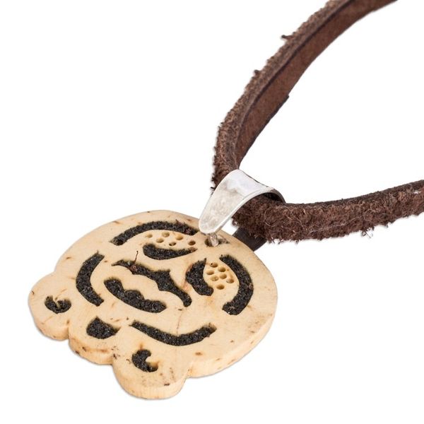 Alternate image for Coconut Shell and Lava Stone Akabal Sign Pendant Necklace Harmony and Peace
