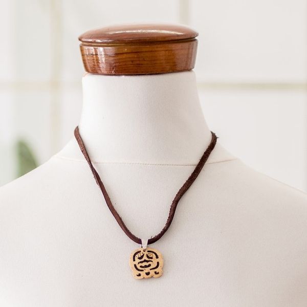 Alternate image for Coconut Shell and Lava Stone Akabal Sign Pendant Necklace Harmony and Peace