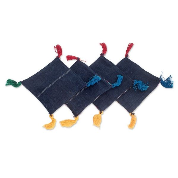 Alternate image for Set of Four Handwoven Cotton Coasters with Colorful Tassels Trendy Traditions