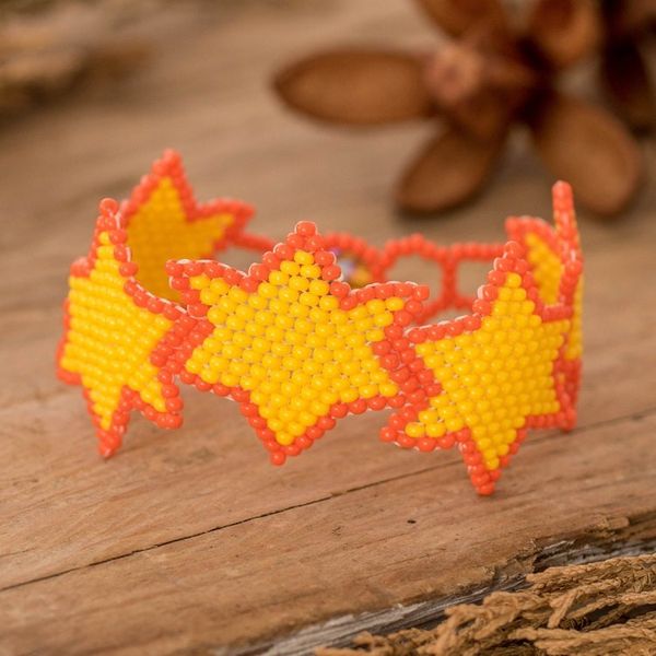 Alternate image for Star-Themed Beaded Wristband Bracelet in Yellow and Orange Yellow Starlight