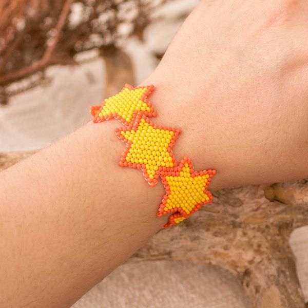 Alternate image for Star-Themed Beaded Wristband Bracelet in Yellow and Orange Yellow Starlight