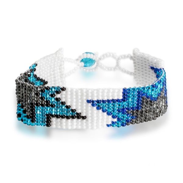 Alternate image for Star-Themed Blue and White Glass Beaded Wristband Bracelet Elysian Blast