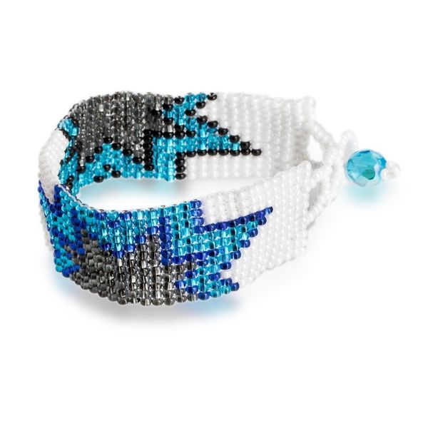 Alternate image for Star-Themed Blue and White Glass Beaded Wristband Bracelet Elysian Blast
