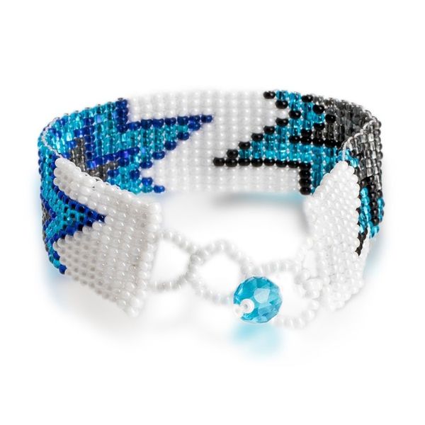 Alternate image for Star-Themed Blue and White Glass Beaded Wristband Bracelet Elysian Blast