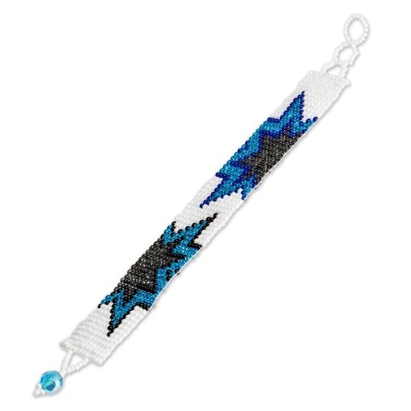 Alternate image for Star-Themed Blue and White Glass Beaded Wristband Bracelet Elysian Blast