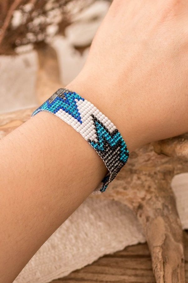 Alternate image for Star-Themed Blue and White Glass Beaded Wristband Bracelet Elysian Blast