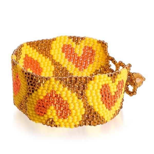 Alternate image for Yellow Orange Golden-Hued Beaded Bracelet with Heart Design Yellow Queen of Hearts