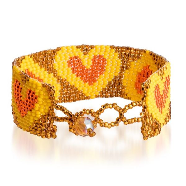 Alternate image for Yellow Orange Golden-Hued Beaded Bracelet with Heart Design Yellow Queen of Hearts