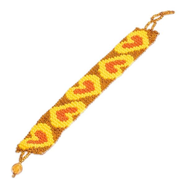 Alternate image for Yellow Orange Golden-Hued Beaded Bracelet with Heart Design Yellow Queen of Hearts