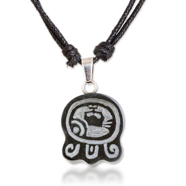 Alternate image for Jade Long Pendant Necklace with Mayan Balance Nahual Design Mayan Balance