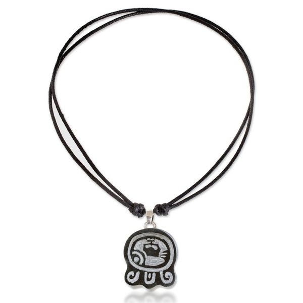 Alternate image for Jade Long Pendant Necklace with Mayan Balance Nahual Design Mayan Balance