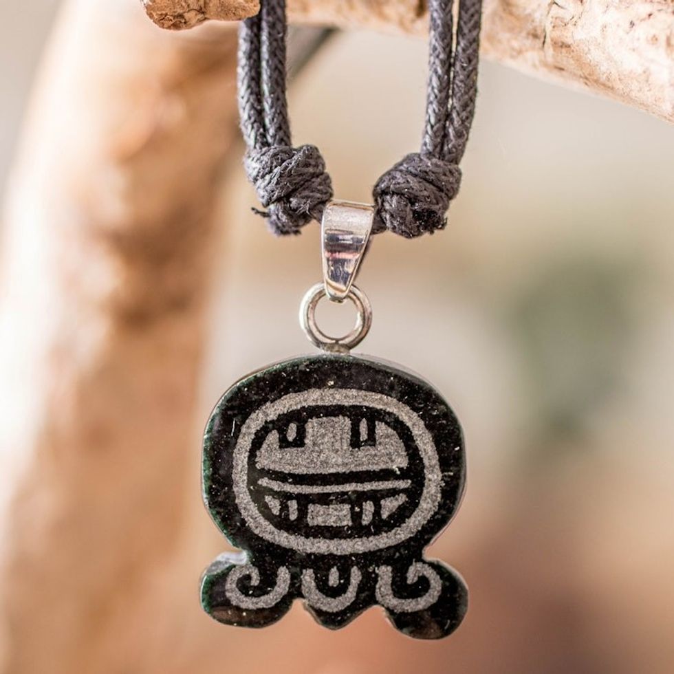 Jade Pendant Necklace with Mayan Authority Nahual Motif 'Mayan Authority'