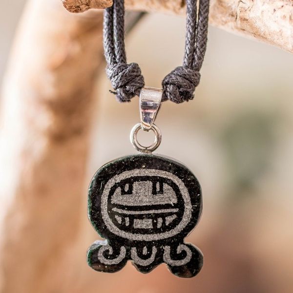 Alternate image for Jade Pendant Necklace with Mayan Authority Nahual Motif Mayan Authority