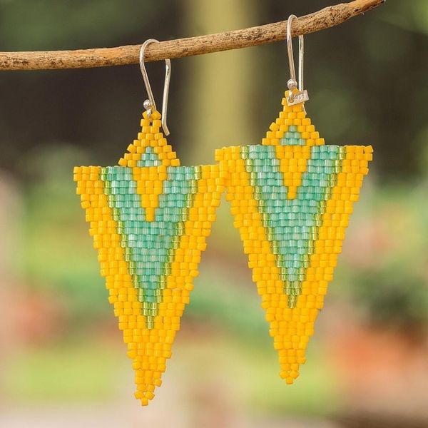 Alternate image for Handcrafted Triangular Yellow and Aqua Dangle Earrings Yellow Aqua Directions