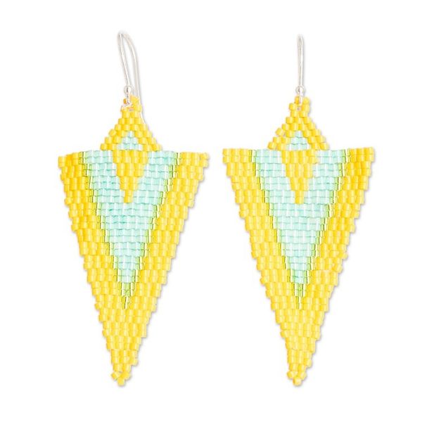 Alternate image for Handcrafted Triangular Yellow and Aqua Dangle Earrings Yellow Aqua Directions