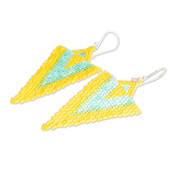 Alternate image for Handcrafted Triangular Yellow and Aqua Dangle Earrings Yellow Aqua Directions