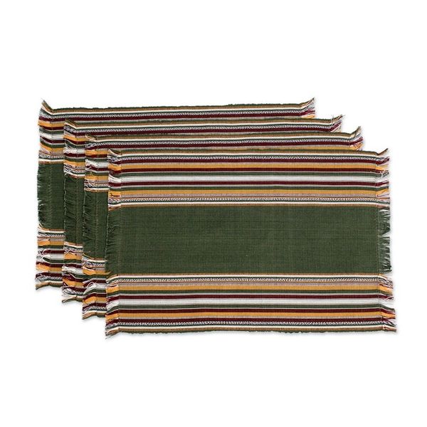 Alternate image for 4 Hand-Loomed Striped Green Cotton Placemat and Napkin Set Palopo in Olive