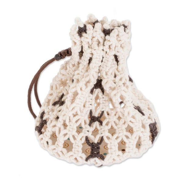 Alternate image for Multi-Purpose Ivory Brown Adjustable Macrame Cotton Pouch Tropical White