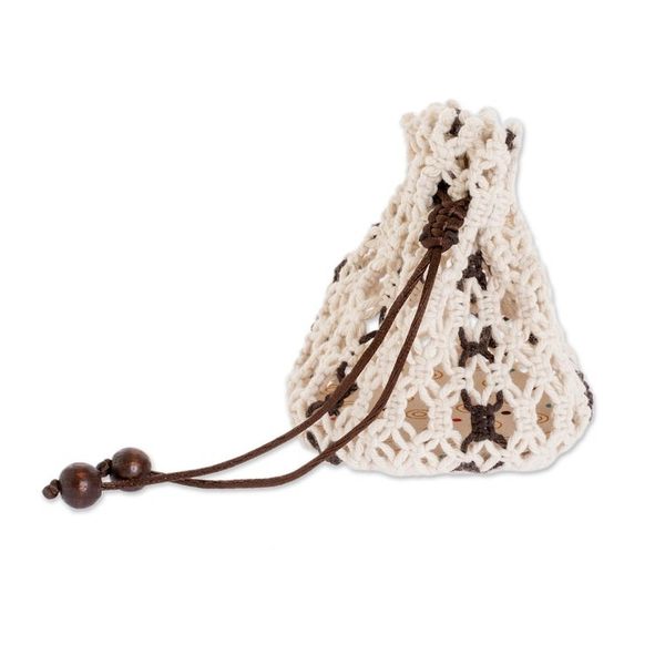 Alternate image for Multi-Purpose Ivory Brown Adjustable Macrame Cotton Pouch Tropical White