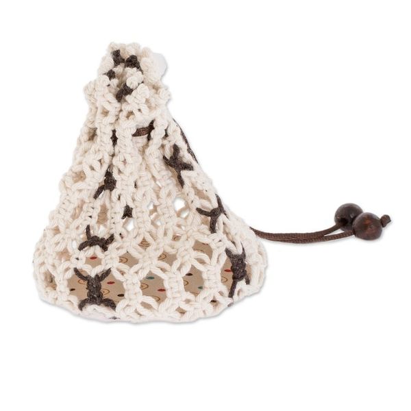 Alternate image for Multi-Purpose Ivory Brown Adjustable Macrame Cotton Pouch Tropical White