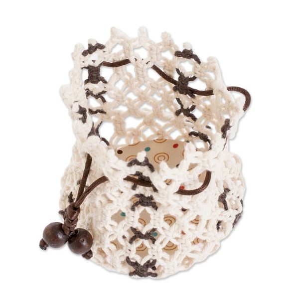Alternate image for Multi-Purpose Ivory Brown Adjustable Macrame Cotton Pouch Tropical White