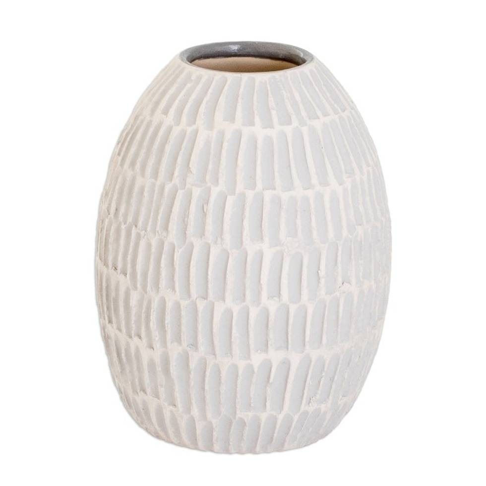 Ivory and Grey Textured Ceramic Vase Handmade in Guatemala 'Dreams of Nature in Grey'