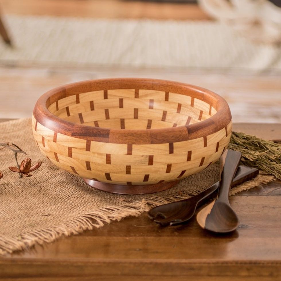 Tropical Eco-Friendly Reclaimed Wood Salad Serving Set 'Tasty Delights'
