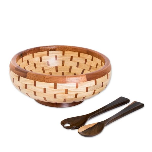 Alternate image for Tropical Eco-Friendly Reclaimed Wood Salad Serving Set Tasty Delights