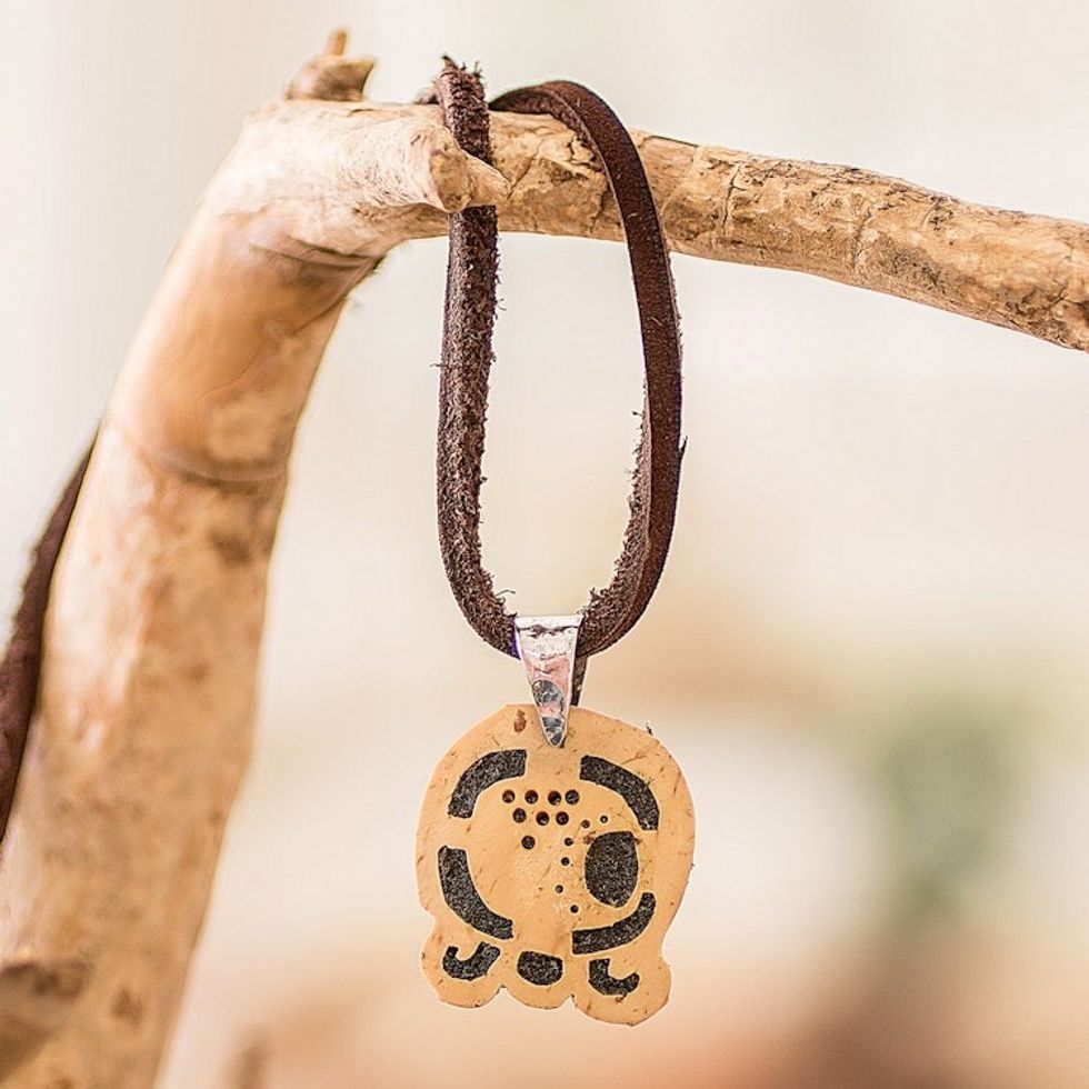 Coconut Shell and Lava Stone Kawoq Sign Pendant Necklace 'Spiritual Union'