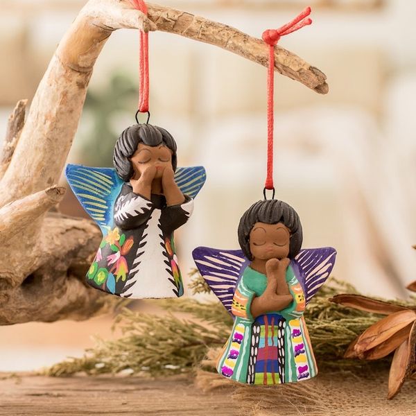 Alternate image for Angel Dressed in Traditional Guatemalan Attire Ornament Pair Angels of Love
