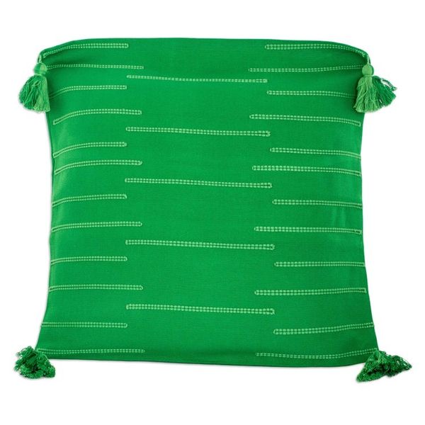 Alternate image for Embroidered Cotton Cushion Cover in Green with Tassels Leafy Glades