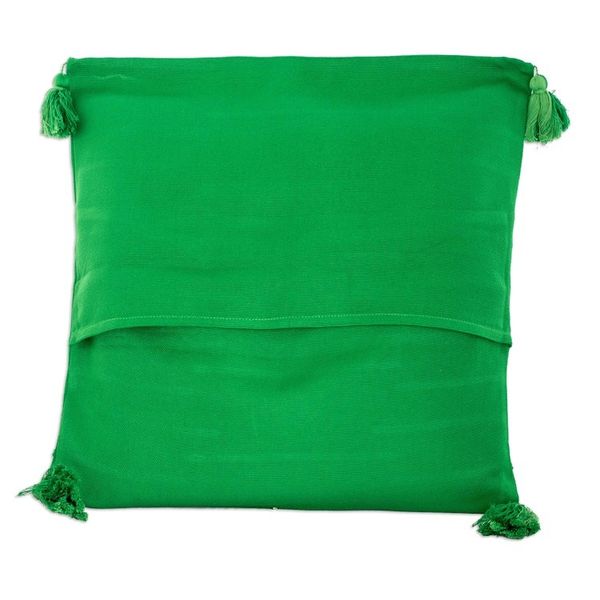 Alternate image for Embroidered Cotton Cushion Cover in Green with Tassels Leafy Glades