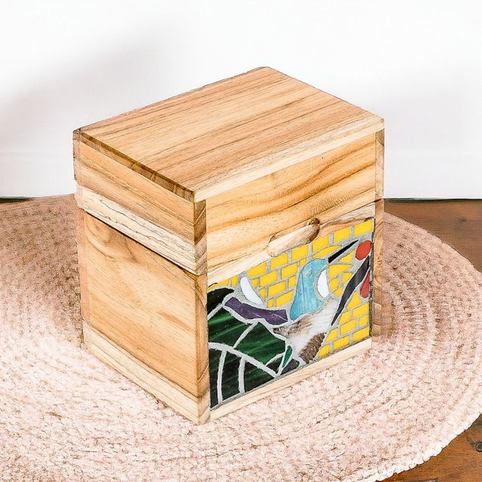 Handmade Hummingbird Mosaic Decorative Box in Vibrant Hues 'Majestic Secrets'