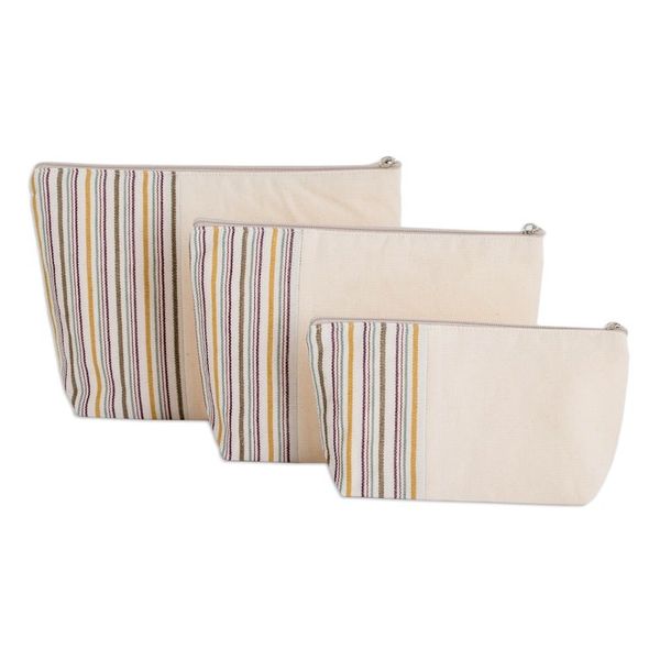 Alternate image for 3-Piece Hand-Loomed Striped Cotton Cosmetic Bag Set Joy of Color