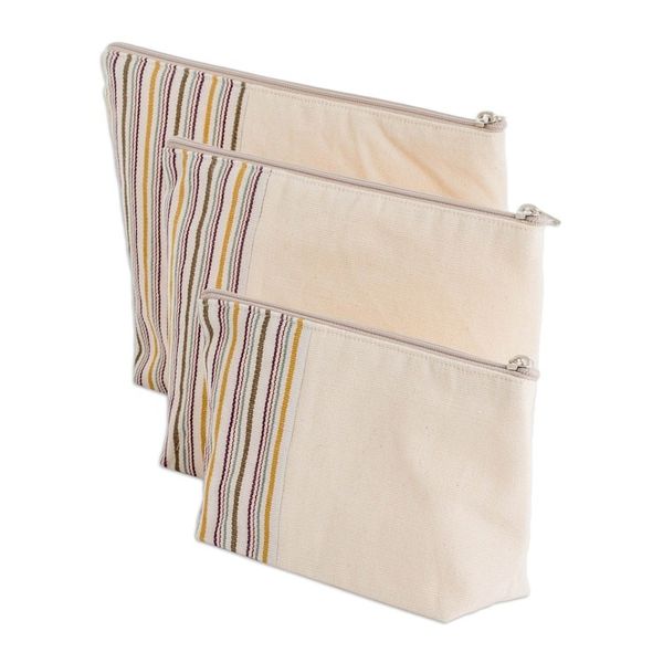 Alternate image for 3-Piece Hand-Loomed Striped Cotton Cosmetic Bag Set Joy of Color
